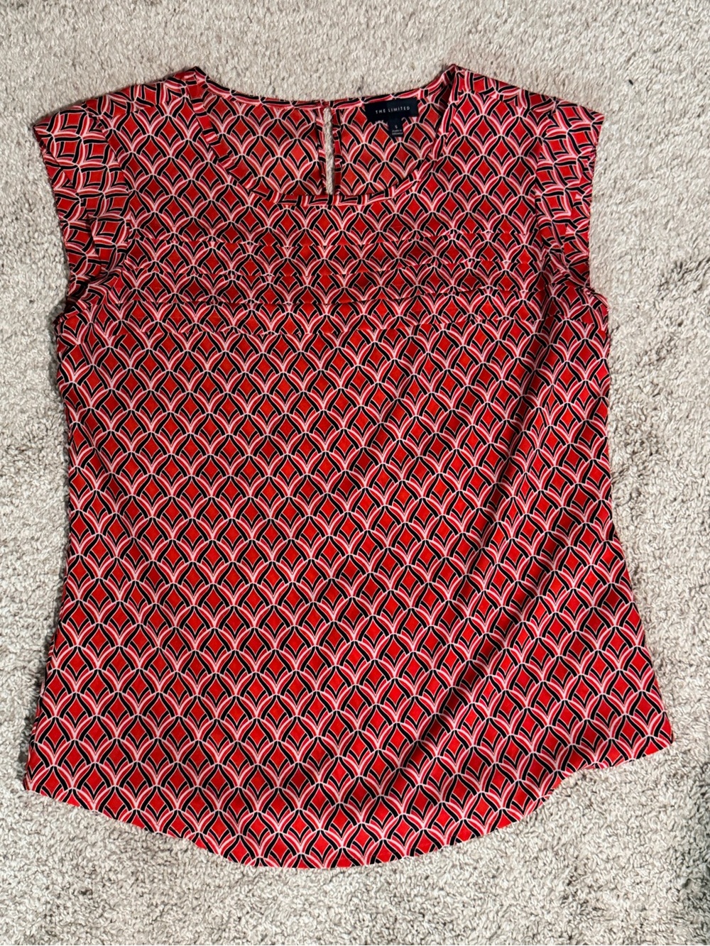 The Limited Red Geometric Cap Sleeve Blouse